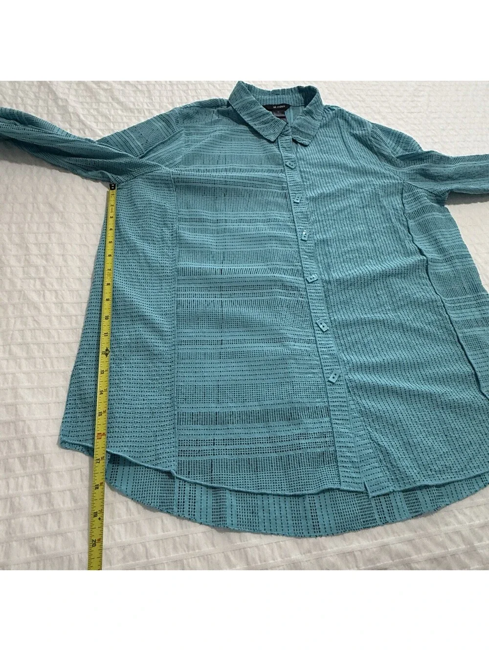 Ali Miles Artsy Blue Black Theading Button Up Shirt Top XL Extra Large Collared